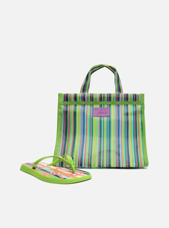 Kit Chinelo de Dedo Verde Listras e Bag Fruttare