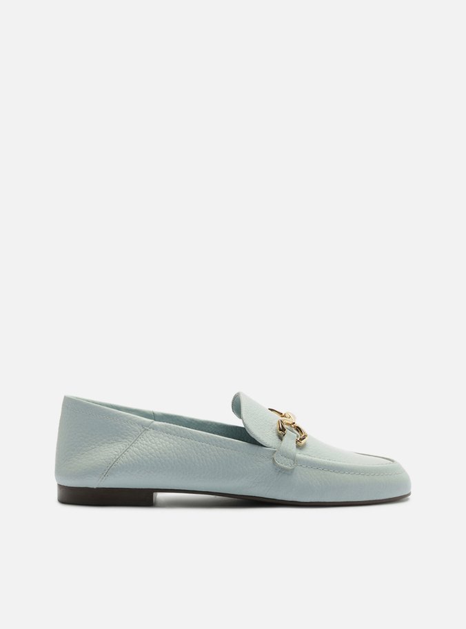 Mocassim Luma Azul Couro Bico Redondo Bridão