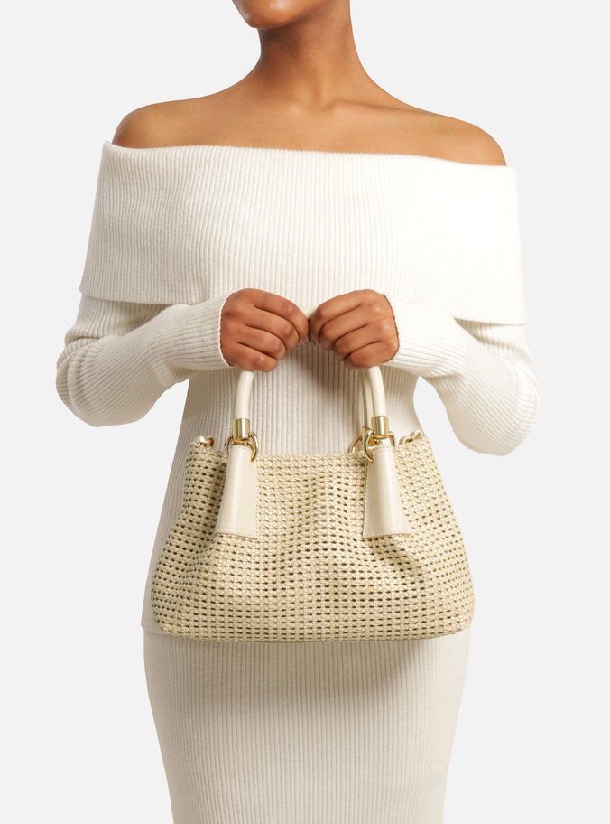 Bolsa Tote Off-White Couro Tramada Média