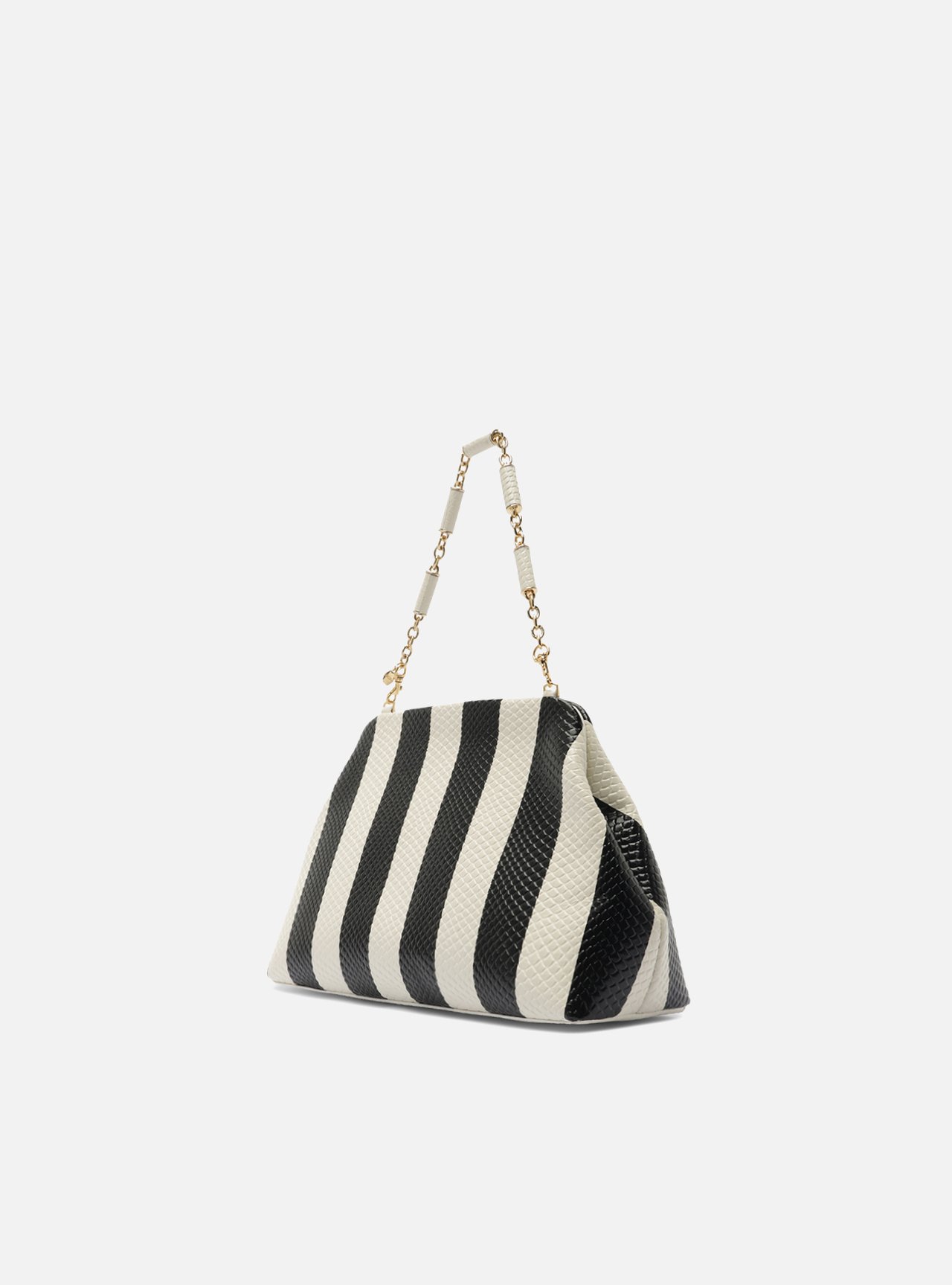 Bolsa Clutch Listras Couro Média Snake Corrente — foto 2
