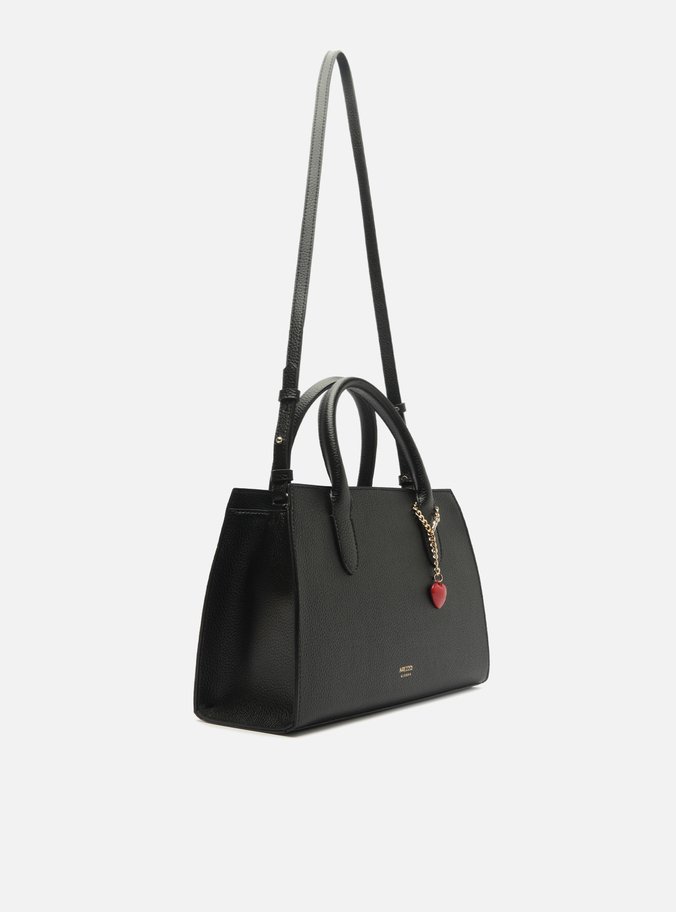 Bolsa Tote Preta Média Pingente Coração