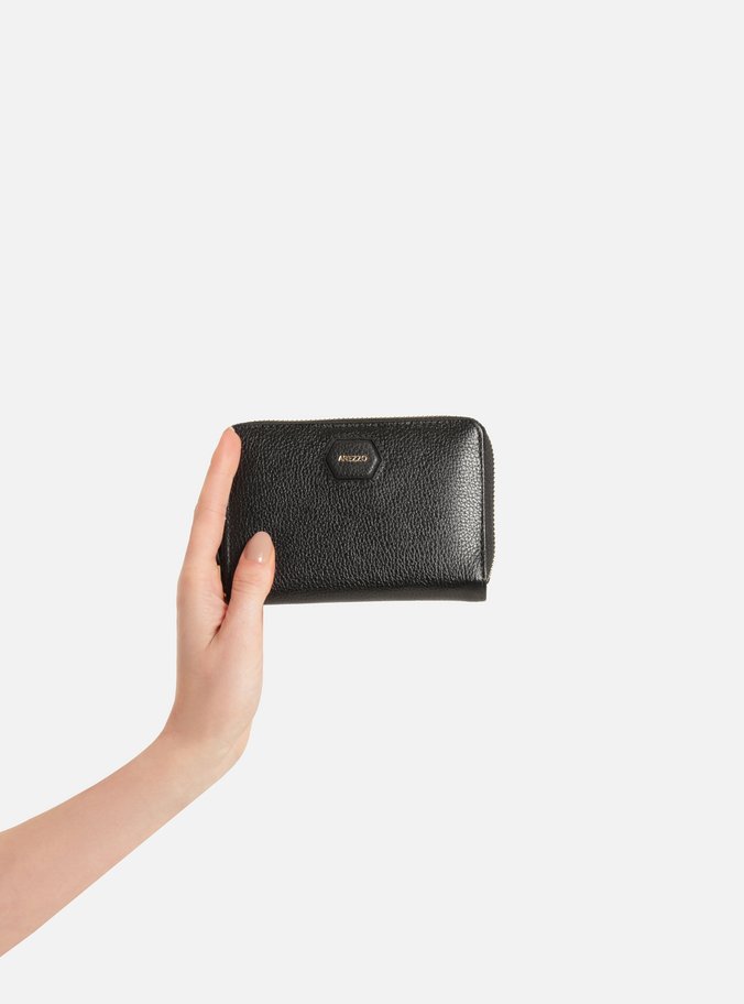 Carteira Preta Couro Pequena Zíper Tag