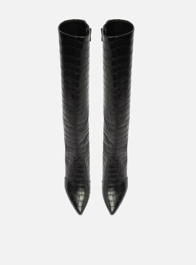 Bota Preta Croco Cano Longo Salto Bloco Easy