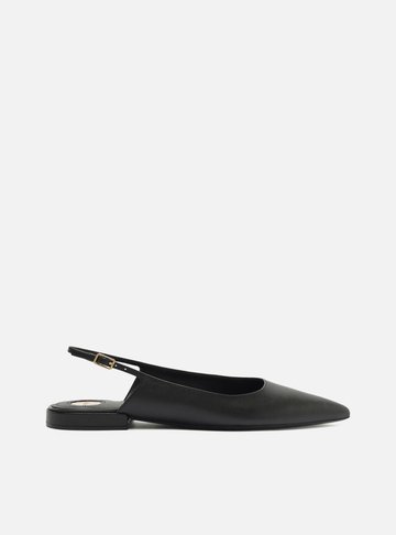 Arezzo — Sapatilha Preta Couro Slingback Bico Fino
