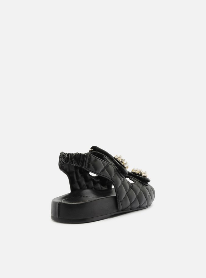 Sandália Papete Preta Couro Flatform Matelassê