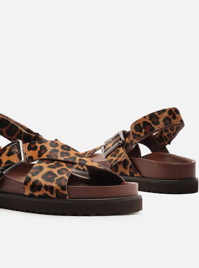 Sandália Papete Animal Print Tiras Cruzadas
