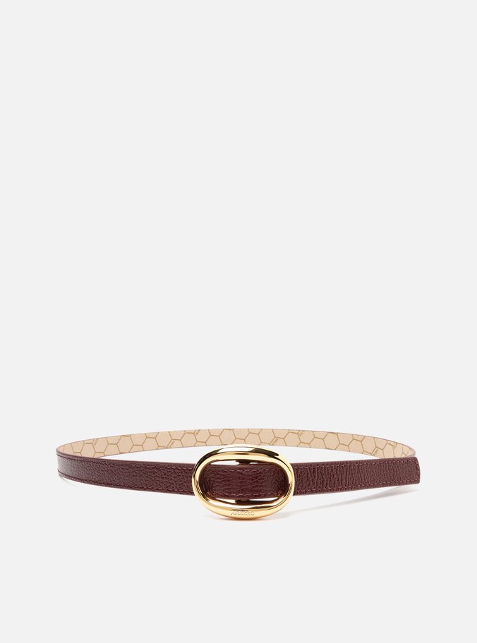 Cinto Vermelho Couro Fino Fivela Oval Metal