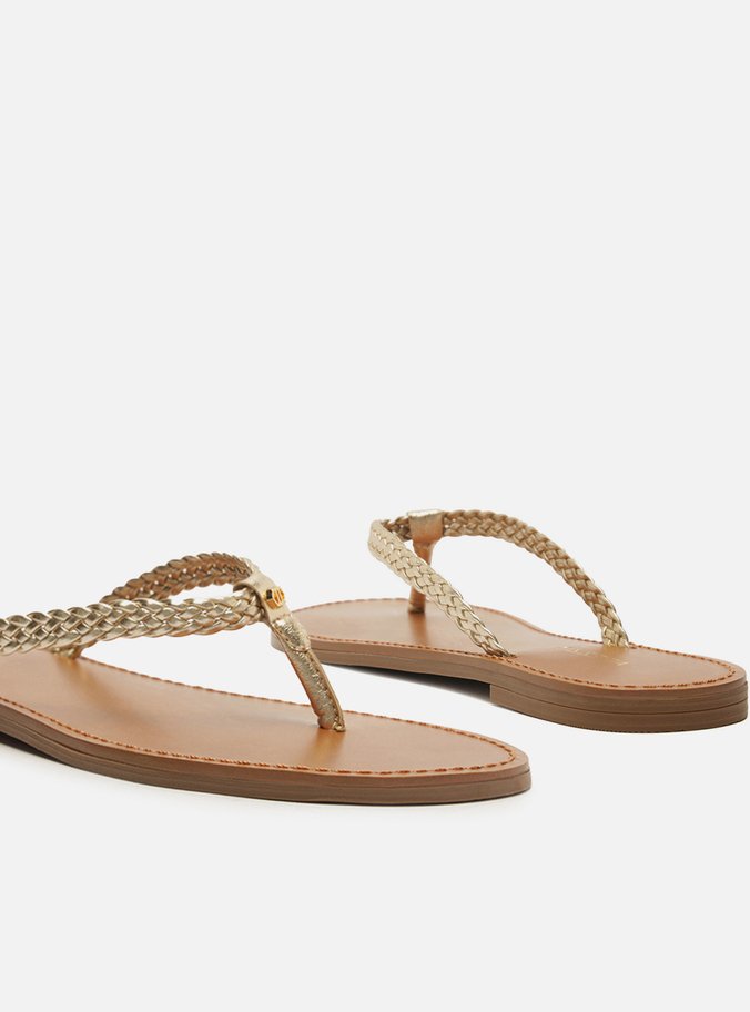 Rasteira Dourada Flat Flip Flop Trançada