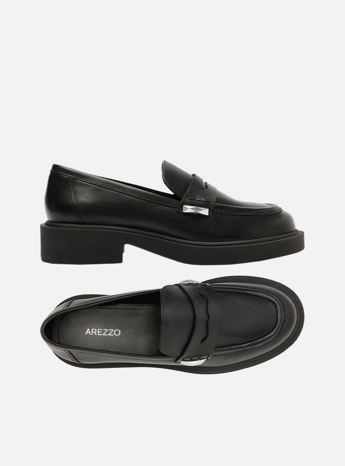 Mocassim Preto Couro Bloco Tira Detalhe