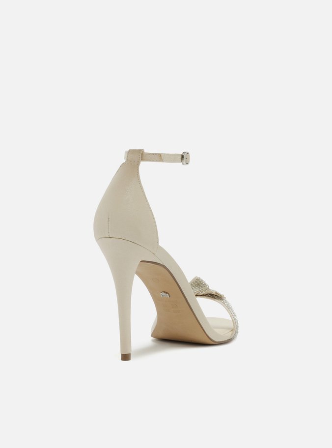 Sandália Nobuck Off-White Nó Brilho Salto Fino
