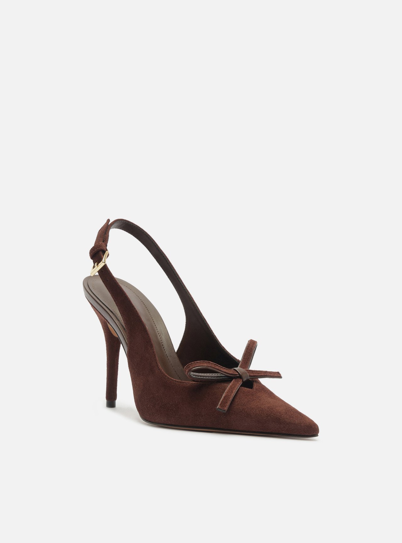 Scarpin Marrom Camurça Slingback Salto Alto Laço — foto 2