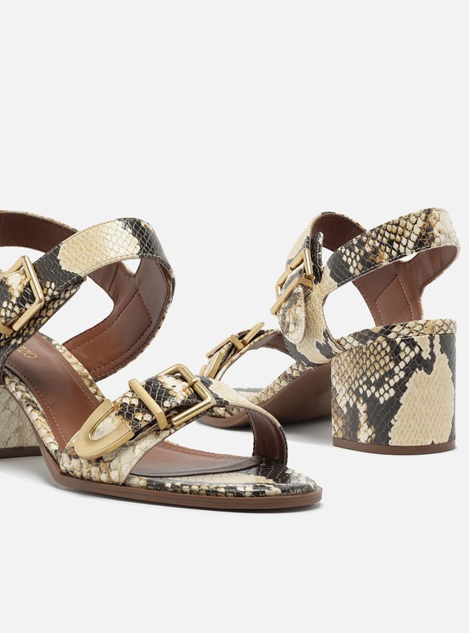 Sandália Animal Print Bloco Tiras Fivelas