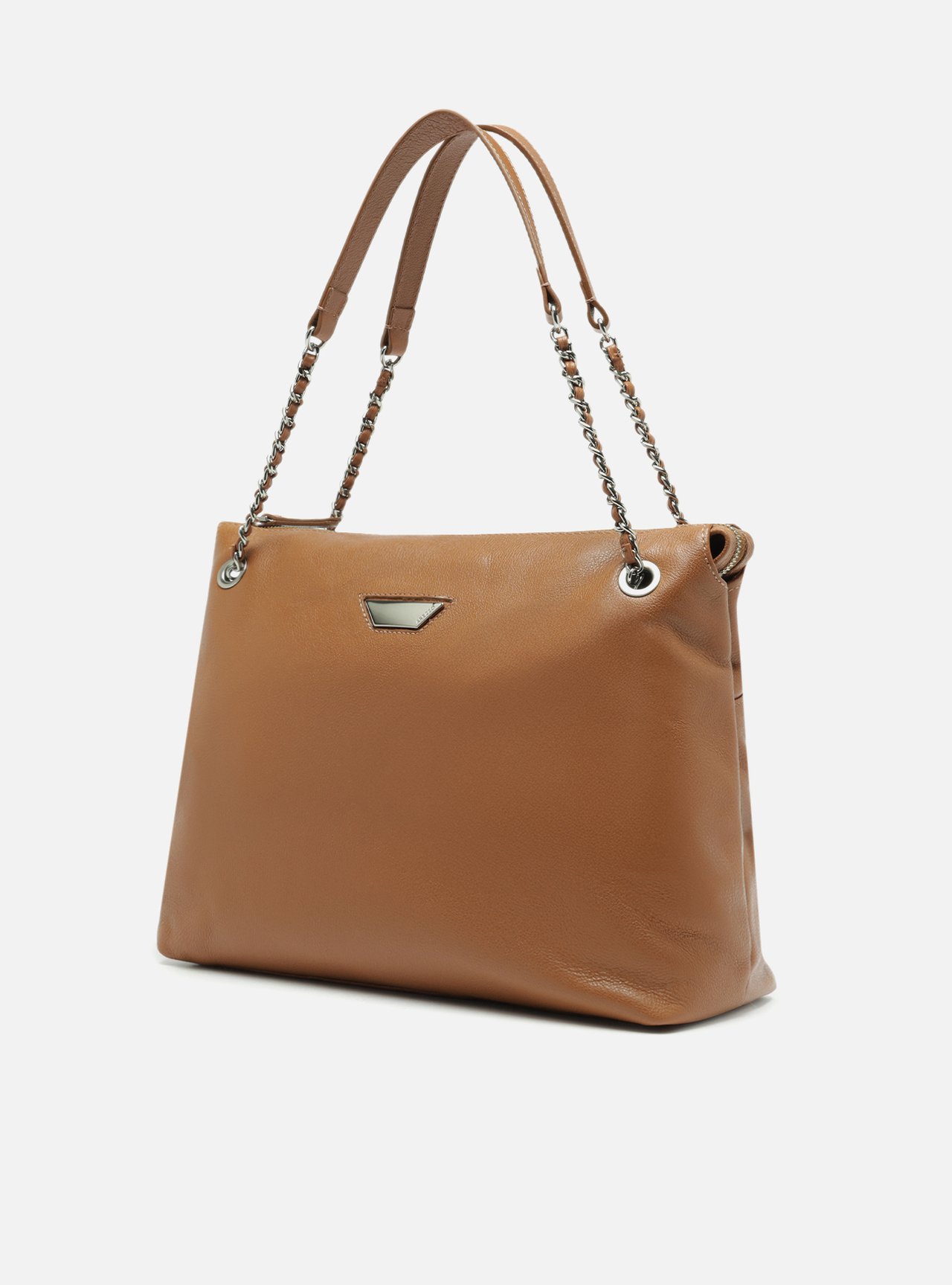 Bolsa Tote Marrom Couro Média Lapela Metal — foto 2