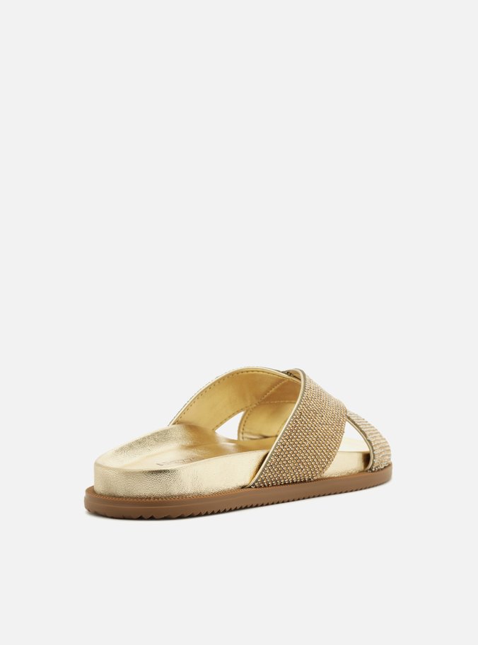 Slide Dourado Tiras Largas Strass