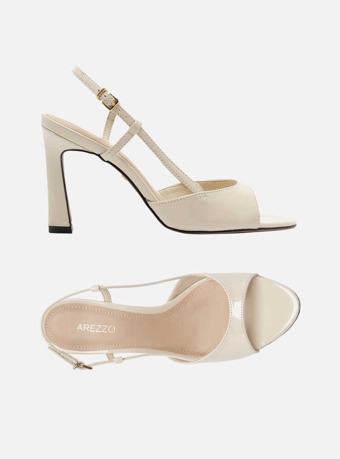Sandália Branca Verniz Salto Médio Slingback