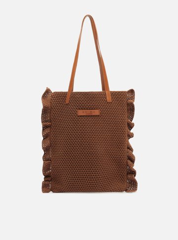 Bolsa Shopping Marrom Crochê Grande Babados Clara