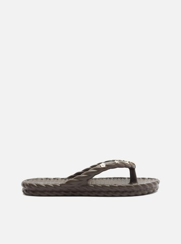 Arezzo — Chinelo de Dedo Marrom Plataforma Metais Brizza