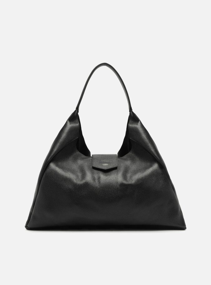 Bolsa Hobo Preta Couro Grande Lapela