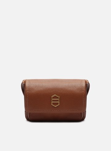 Bolsa Tiracolo Marrom Couro Média Bolsos Metal