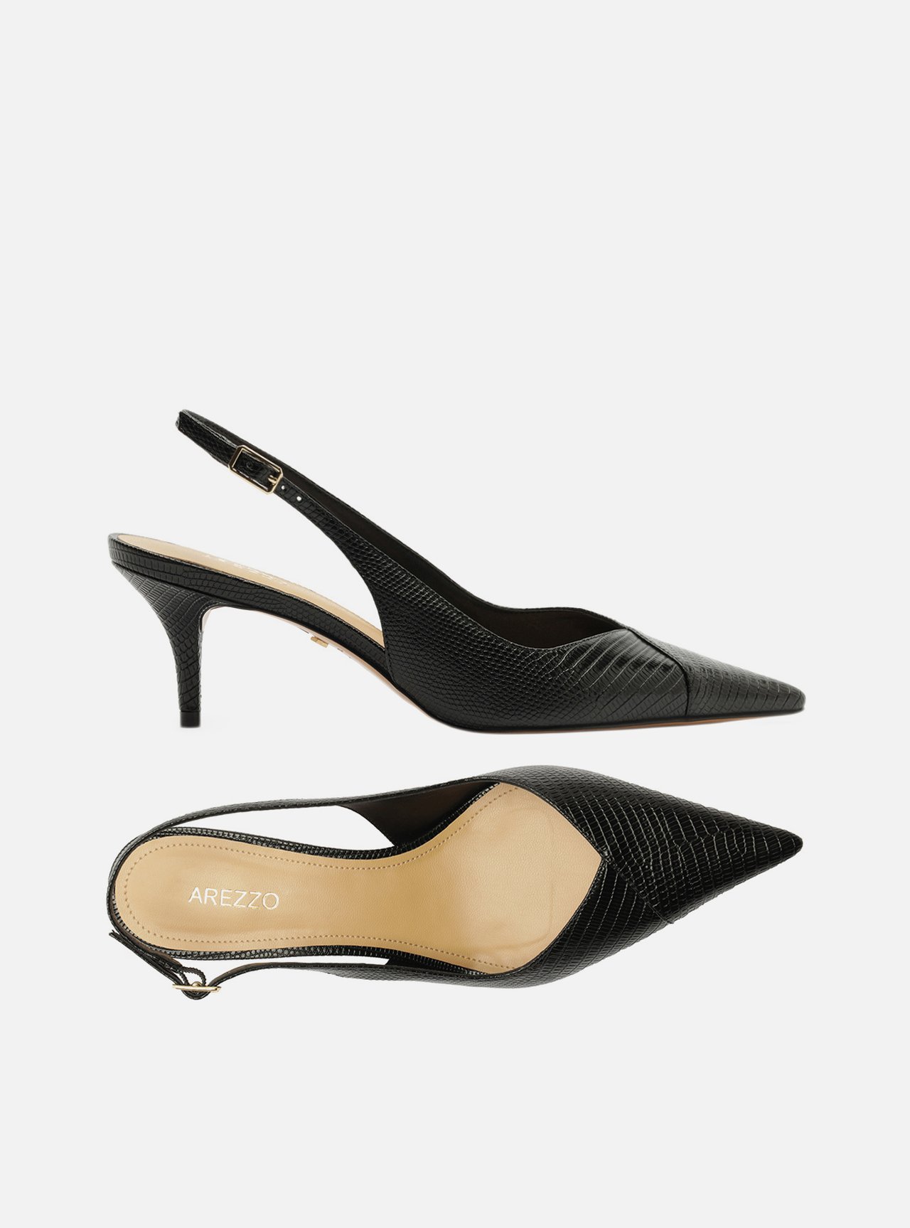 Scarpin Preto Lizard Salto Kitten Slingback — foto 5