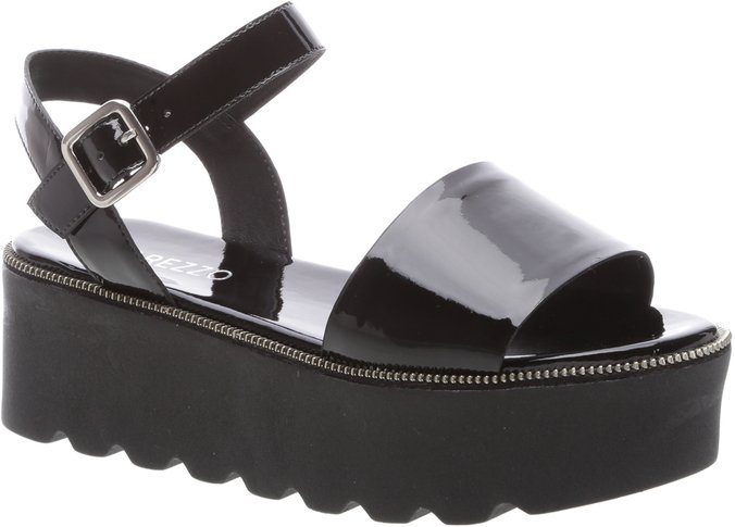 Sandália Flatform Tratorada 90's Verniz Preta