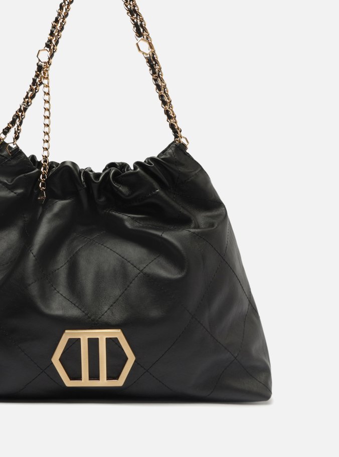Bolsa Hobo Preta Couro Esther Grande