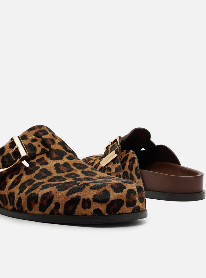 Clog Sabot Pelo Leopard Print Rasteira Fivela