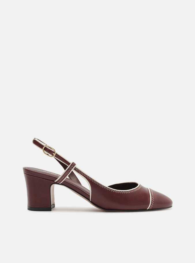 Scarpin Bordô Salto Bloco Fivela Slingback