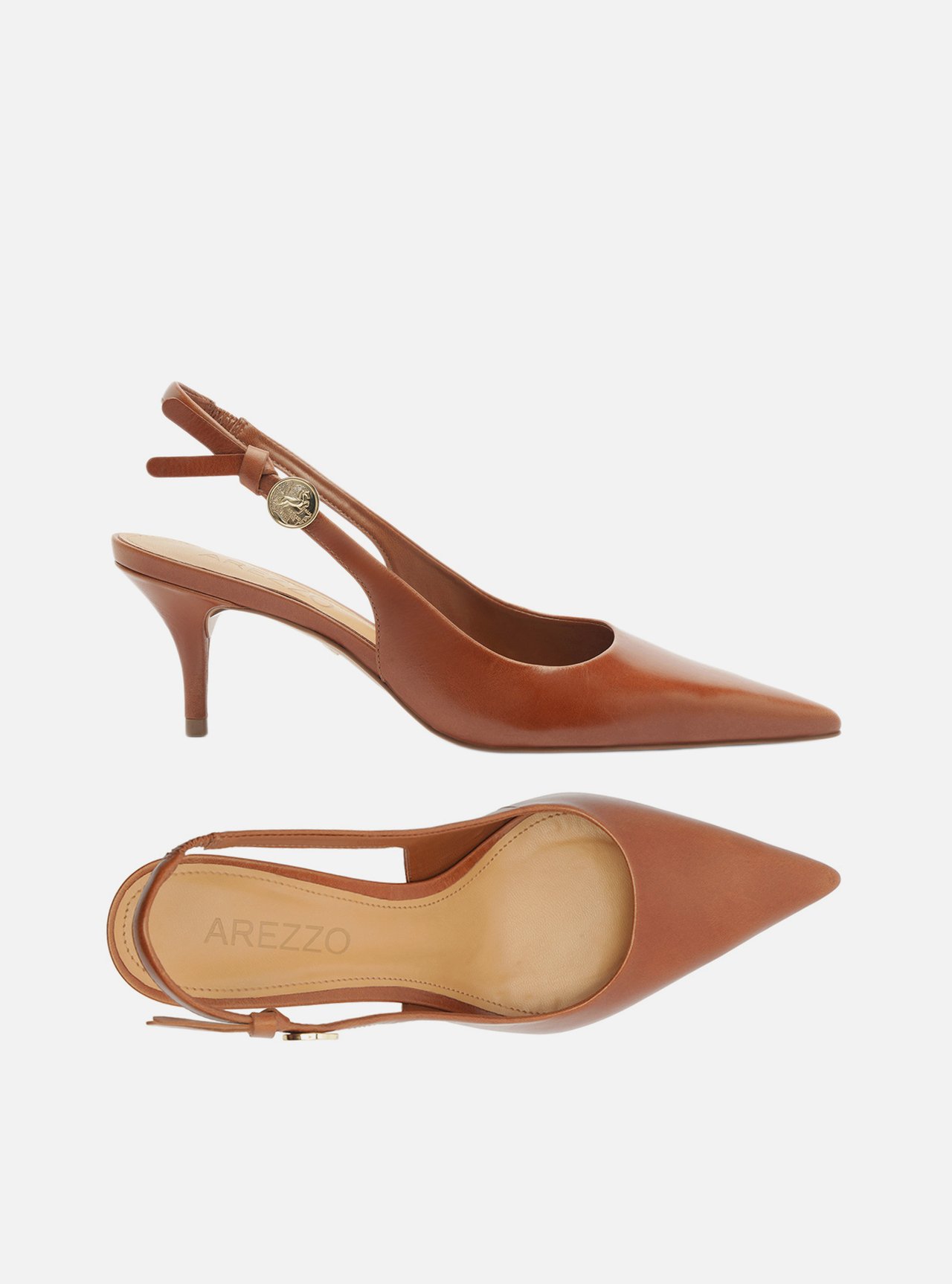 Scarpin Marrom Couro Slingback Metal Heritage — foto 5