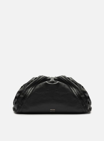 Bolsa Tiracolo Preta Couro Grande Metal
