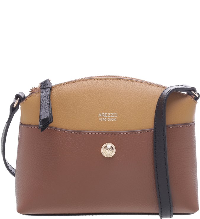 Bolsa Tiracolo Pequena Couro Jordana Toasty Brown e Deserto