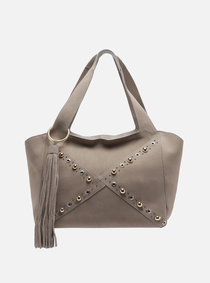 Bolsa Shopping Cinza Couro Becca Grande