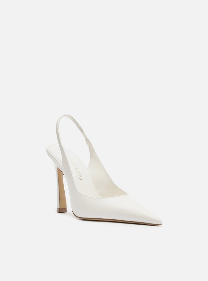 Scarpin Branco Couro Salto Alto Slingback Livia