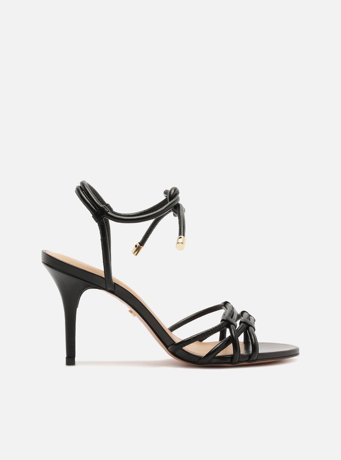 Sandália Preta Salto Fino Bico Redondo