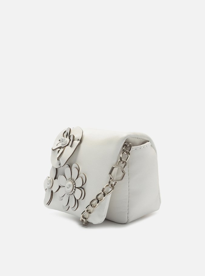 Mini Bag Branca Couro Flores