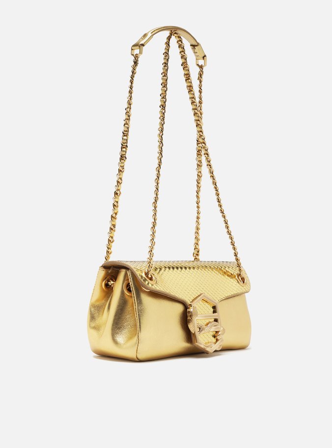 Bolsa Tiracolo Dourada Couro Snake Pequena