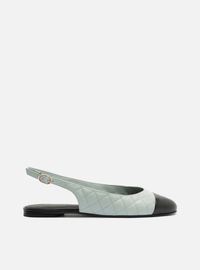 Sapatilha Azul Couro Bico Redondo Matelassê Slingback