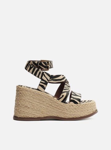 Sandália Animal Print Salto Anabela Tiras Largas