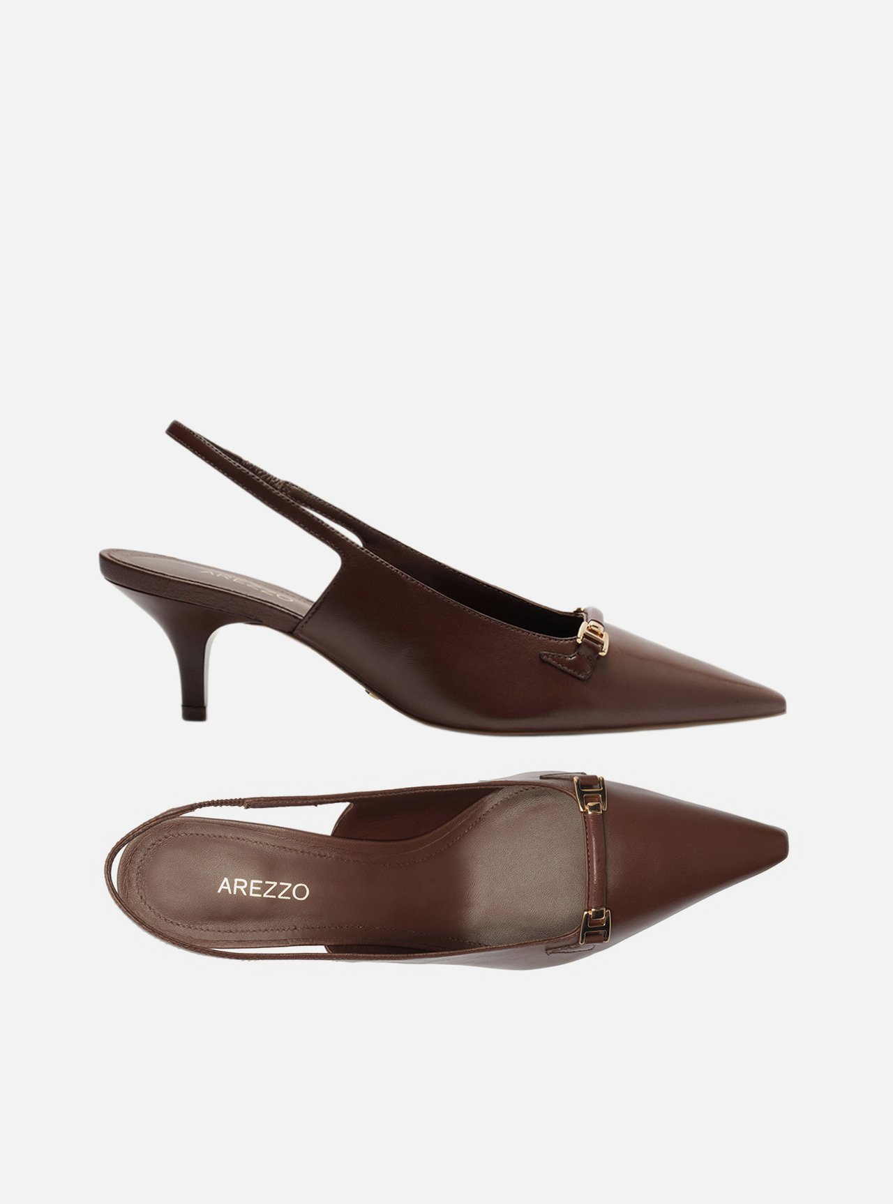 Scarpin Marrom Couro Salto Fino Metais Slingback — foto 5