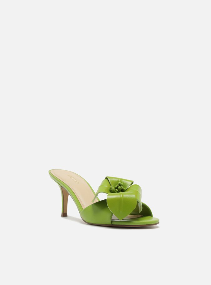 Mule Verde Couro Salto Fino Fiori