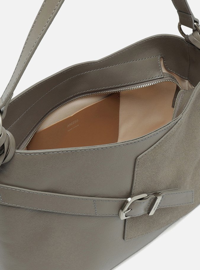 Bolsa Tote Cinza Couro Camurça Grande Tiras