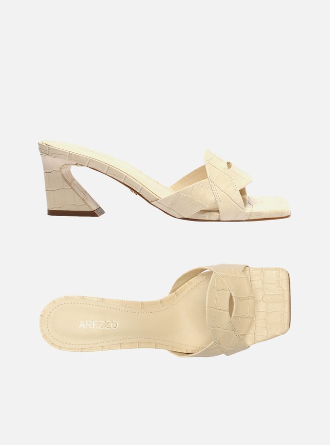 Sandália Off-White Croco Bico Quadrado Flare