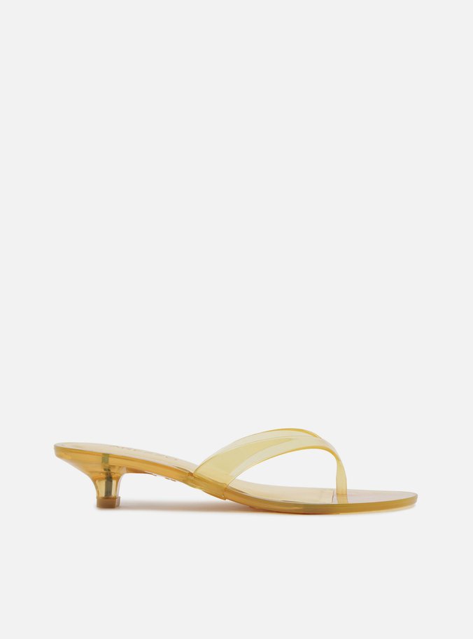 Sandália Tamanco Thong Amarelo Salto Fino Jelly