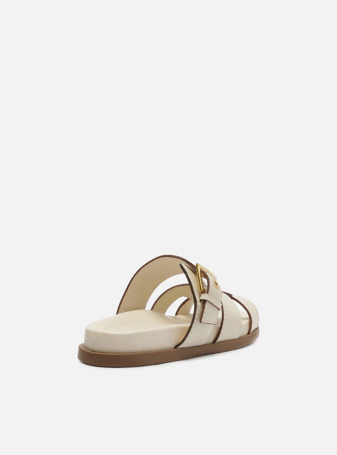 Sandália Rasteira Off-White Couro Fivela
