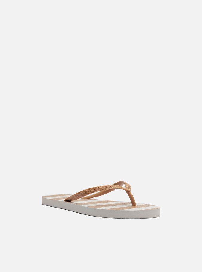 Chinelo de Dedo Marrom e Branco Listras Brizza