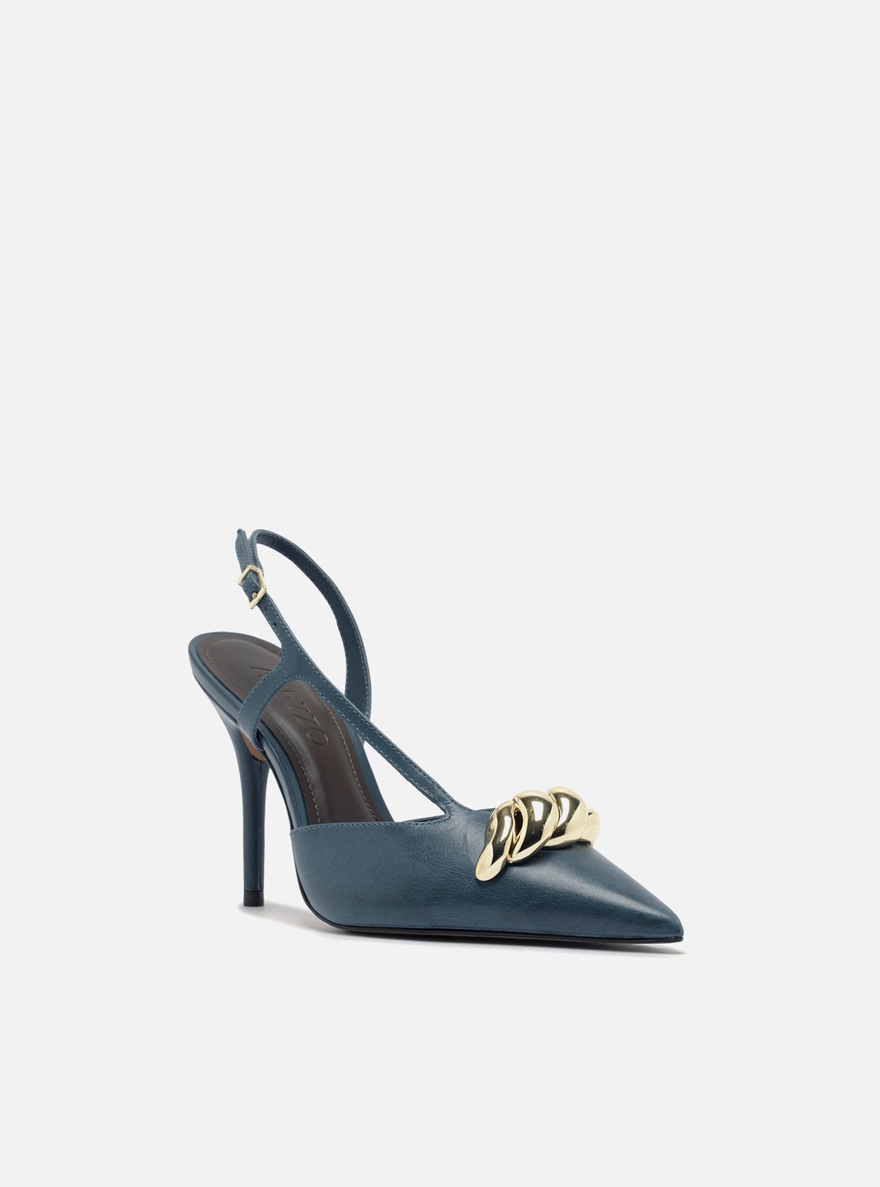 Scarpin Azul Couro Slingback Salto Fino Metais — foto 2
