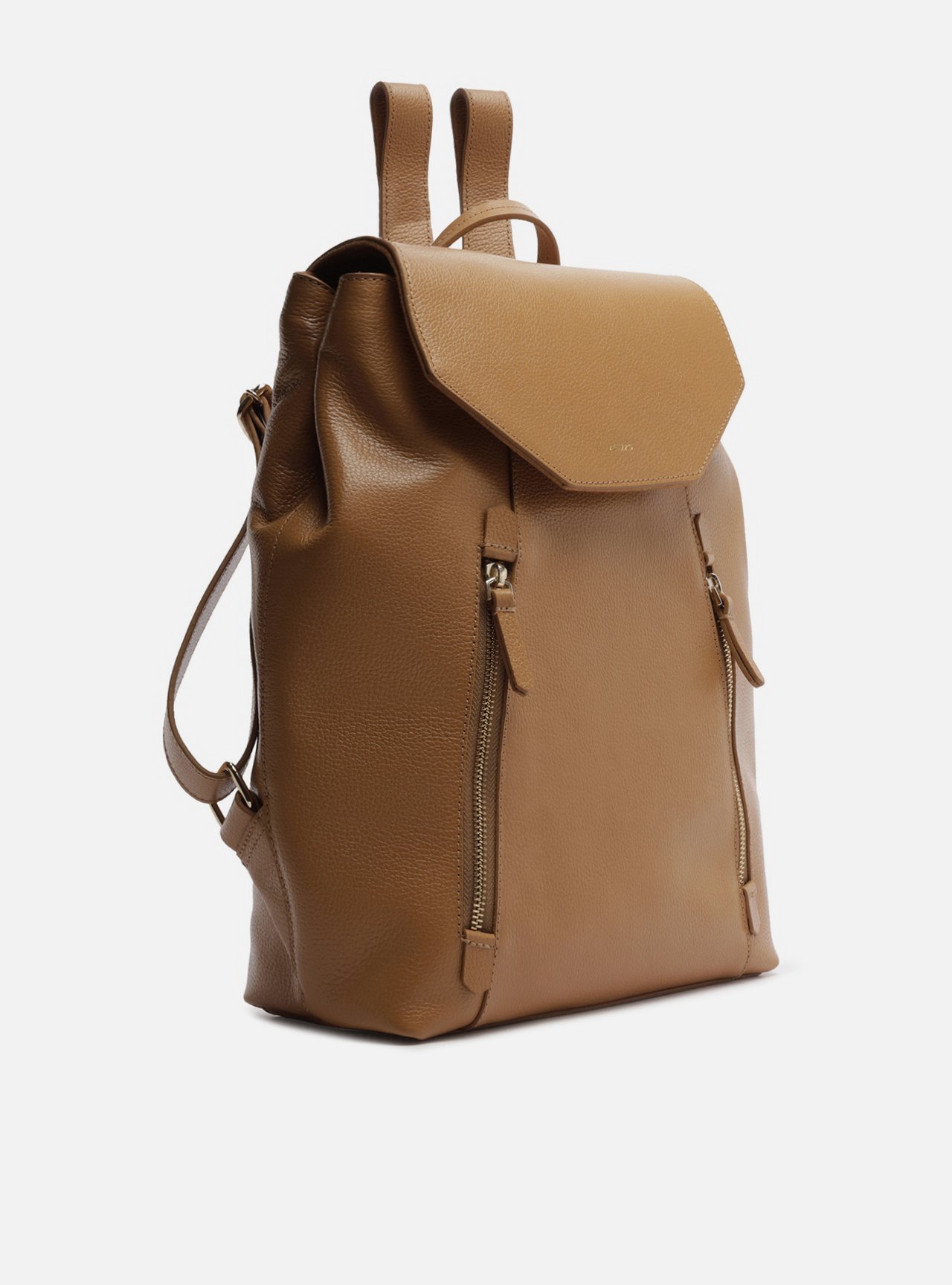 Mochila Marrom Clara Couro Grande Bolsos — foto 5