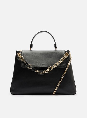 Bolsa Satchel Preta Couro Claire Grande