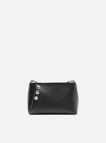 Bolsa Tiracolo Preta Pequena Detalhe Metais