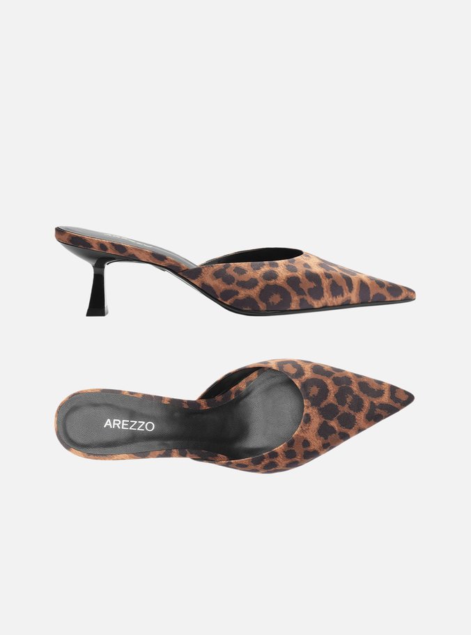 Mule Animal Print Salto Médio Fino